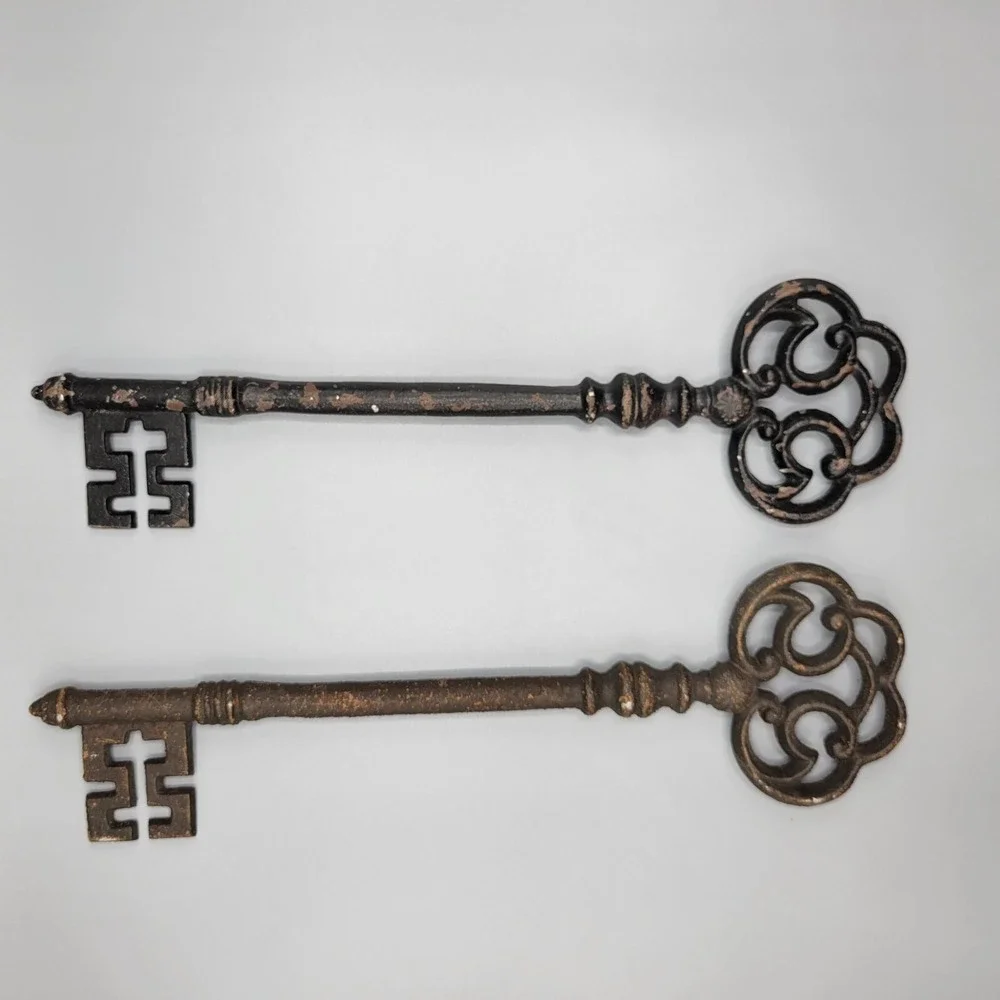 Vintage Metal Decorative Skeleton Keys Set Of 2 Black Brown 14